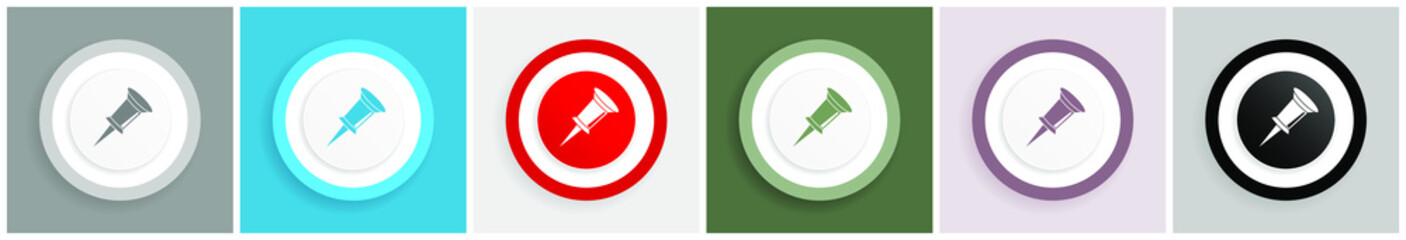 Leinwandbilder - Pin icon set, colorful flat design vector illustrations in 6 options for web design and mobile applications