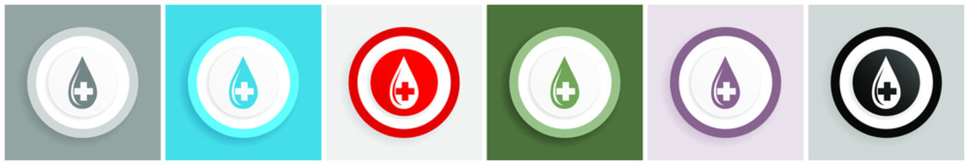 Aufkleber - Blood icon set, colorful flat design vector illustrations in 6 options for web design and mobile applications