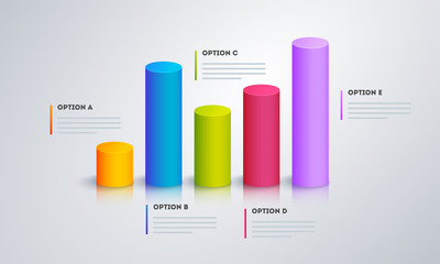 Sticker - 3D infographic graph with five step for Business or corporate sector.