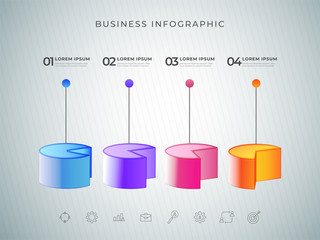 Wall Mural - 3D infographic Pie chart color element or graph with four (4) steps for Business Infographic presentation design.