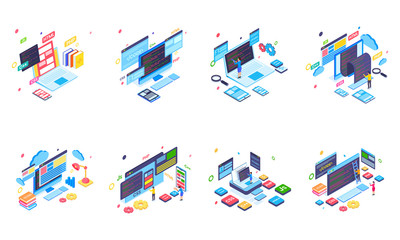 Wall Mural - Programming and Coding technology equipments set on white background.