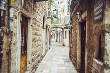  Adriatic architecture. Elements of buildings. An old medieval city on the coast. Tivat