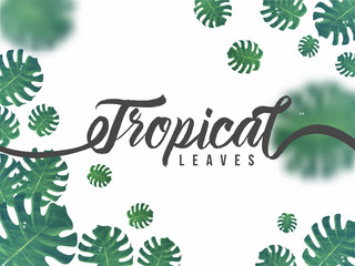 Poster - Green abstract tropical leaves decorated white background for Tropical Leaves greeting card or poster design.