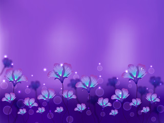 Poster - Beautiful blooming flowers and bubbles decorated purple background. Can be used as greeting card or wallpaper design.