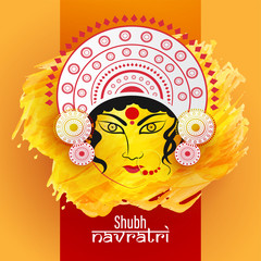 Sticker - Shubh (Happy) Navratri template design, Hindu Mythological Goddess Durga on abstract background. Can be used as greeting card.