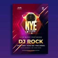 Poster - Party celebration invitation or template design with time and venue details for NYE (New Year Eve).