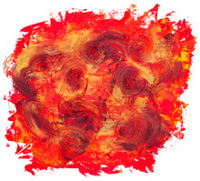 Red And Yellow Hand Drawn Square Vector Oil Brush Stroke With Circles Pattern. Template For Your Text.