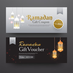 Wall Mural - Ramadan Gift coupon or voucher layout with different discount offer in two color option.