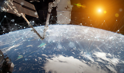 Wall Mural - Satellites sending datas exchanges and connections system over the globe 3D rendering elements of this image furnished by NASA