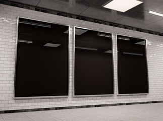 Poster - Vertical triple underground billboard frame Mockup 3D rendering