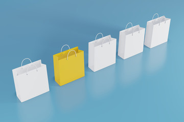 Different, unique and standing out of the white bags. 3d rendering.