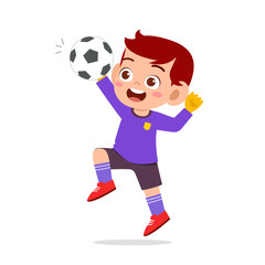 Canvas Print - happy kid boy play soccer as goalkeeper