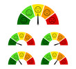 Customer satisfaction scale with smile, angry icon. Speedometer score feedback survey of client. Gauge emotion concept. Level measure emoji face with arrow from bad to good. Flat vector