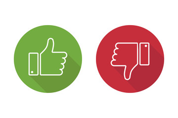 Poster - thumbs up thumbs down red and green isolated vector like social media signs.