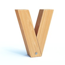 Wood Font, 3d Alphabet Made Of Wooden Parts, 3d Rendering, Letter V