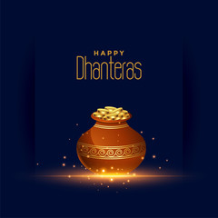 Wall Mural - happy dhanteras festival card with gold coin pot design