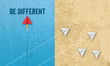 © Stockwerk-Fotodesign - Illustration with paper planes on coloured background metaphor for be different