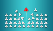 Illustration With Paper Planes On Coloured Background Metaphor For Be Different Or Go Your Way