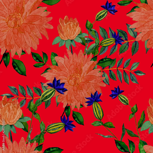 Watercolor seamless pattern with hand drawn meadow flowers. Vintage floral pa...