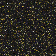 Gold Glitter Seamless Pattern Texture On A Black Background. Celebratory Background. Golden Tiled Of Confetti. Yellow Grainy Confetti On Dark Backdrop. Design Element