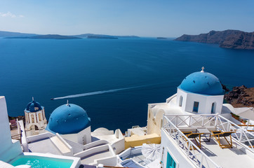 sea view from Oia Santorini Greece with domes and white houses