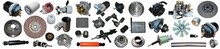 Auto Spare Parts Car On The White Background. Set With Many Isolated Items For Shop Or Aftermarket