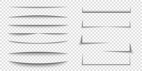 paper sheet shadow effect. 3d line edge shape. transparent realistic sheet dividers. web banner vect