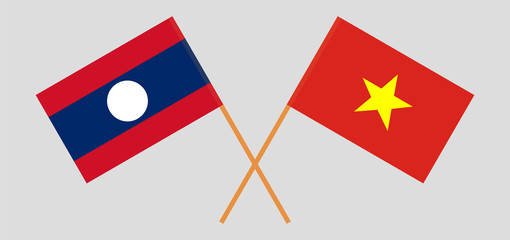 Laos and Vietnam. Laotian and Vietnamese flags