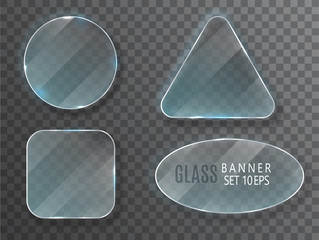 Leinwandbilder - Glass transparent banners set. Vector glass plates with a place for inscriptions isolated on transparent background. Flat glass. Realistic 3D design. Vector transparent object 10 eps