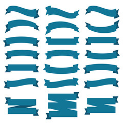 Wall Mural - Navy blue ribbons vector. Flat blue ribbon banner background