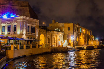 Wall Mural - Night seaside view of Valletta, capital of Malta