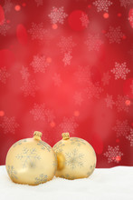 Christmas Card Golden Balls Baubles Red Decoration Copyspace Portrait Format Copy Space