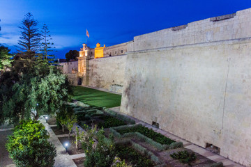  Walls of the fortified city Mdina in the Northern Region of Malta