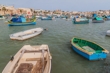 Fishing boats in the harbor of Marsaxlokk town, Malta