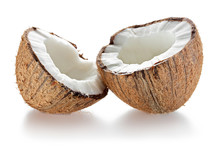 Two Halves Of Coconut Isolated On White Background