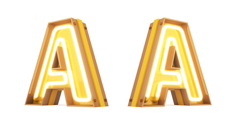 Neon light Digital alphabet 3d rendering on white background with clipping paths