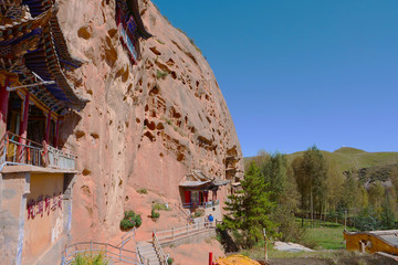 Beautiful landscape view of Thousand Buddha Caves in Mati Temple, Zhangye Gansu China.