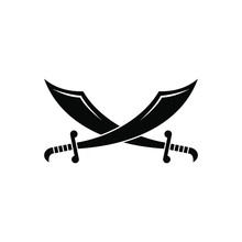 Arabic Crossed Scimitar Swords Logo Template With Simple Vector Symbol In Flat Design Monogram Illustration
