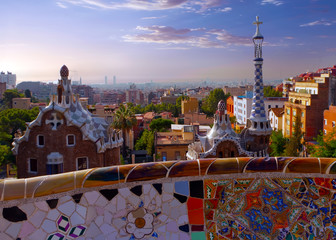 Wall Mural - city park Mosaic Tiles Park Guell in Barcelona, Spain.