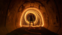 Burning Steel Wool, Long Exposure In Tunnel