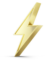 Flash of lightning 3d icon on white background - 3d illustration of golden 3d bolt lightning