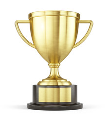 first place gold trophy cup isolated on white background. 3d rendering