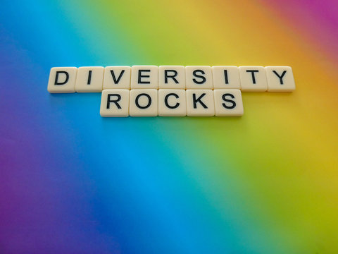 Bright rainbow colored background sign with the words 