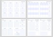 Planner note pages templates. Yearly, monthly and weekly planners. Daily tasks, goals and appointments template, to do list planning or management calendar. Notepad paper isolated vector set