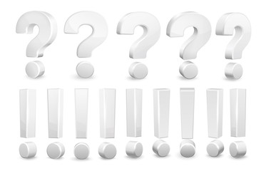Leinwandbilder - Realistic question and exclamation marks. Attention mark, questioning symbol and issue sign. Guestion mark, alphabetical ask point. Isolated vector 3D illustration icons set