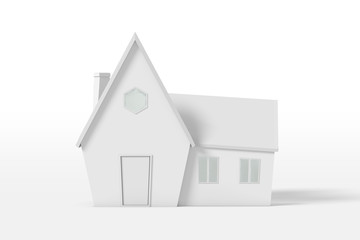 Poster - 3d rendering of a country house with an extension of white color isolated on a white background. Cartoon minimalistic style.