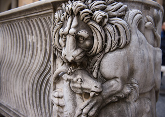 antique bath carving on stone lion head