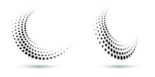 Halftone Circle Frame, Abstract Dots Logo Emblem Design Element For Any Project. Round Border Icon Or Backgroud. Vector EPS10 Illustration. Abstract Dotted Halftone Vector With Differents Perspective.