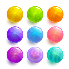 Canvas Print - Cartoon colorful glossy balls set. Shiny decorative bubbles for GUI design.