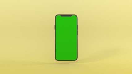 Wall Mural - 3d realistic computer render mobile phone with green screen rotate from left to right. 4k seamless l